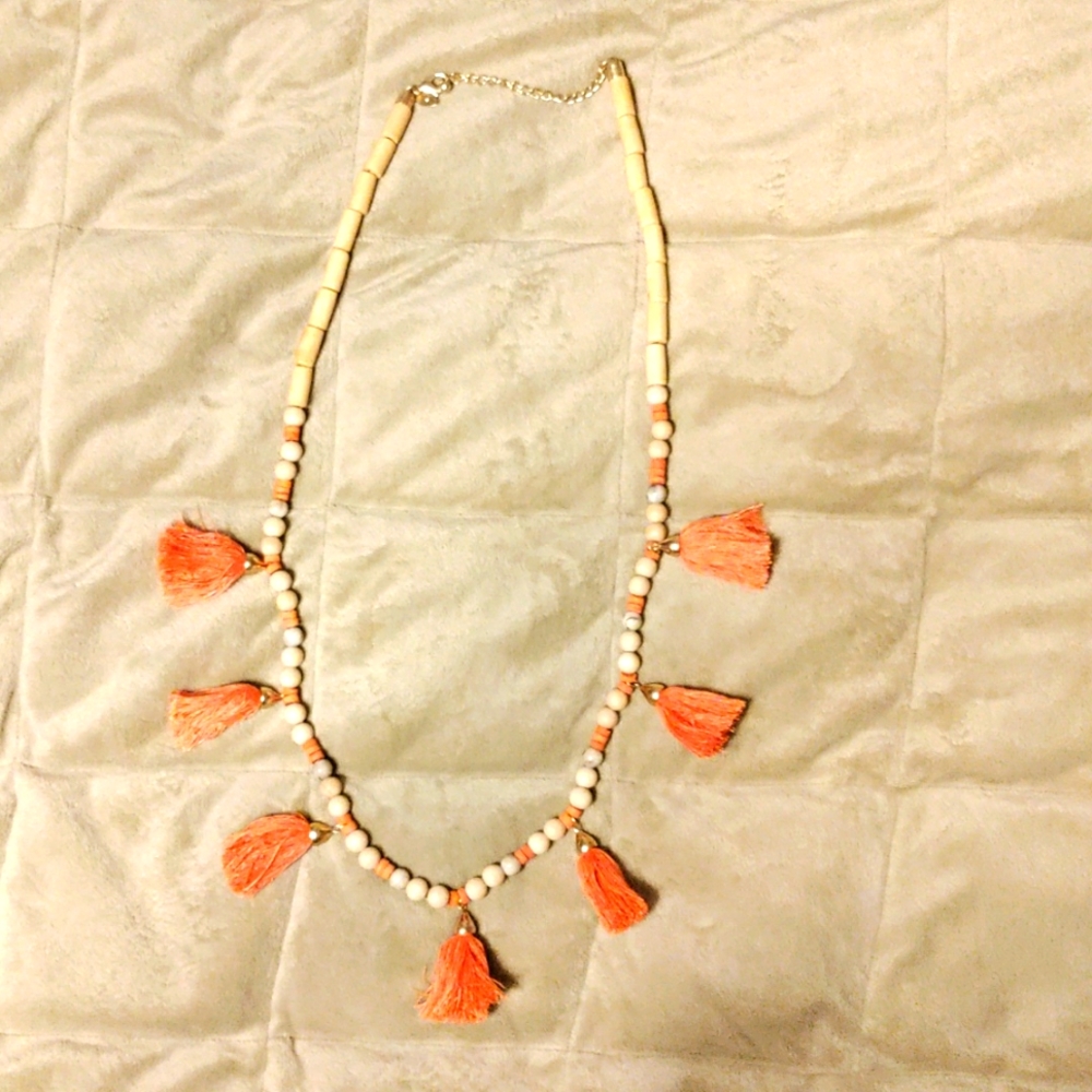 Chico's necklace with beads,  tassels & hammered "gold" accents.